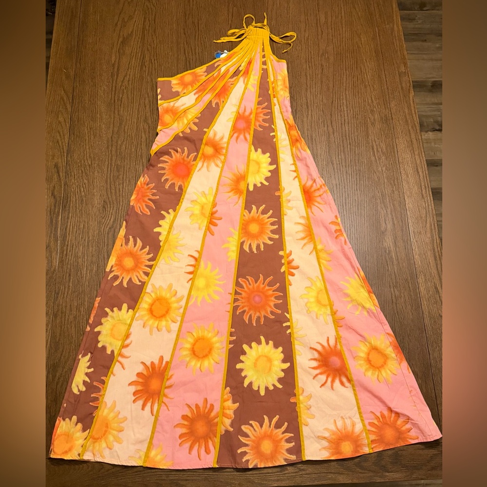 NWT FARM Rio x Anthropologie One Shoulder Seamed A-Line Sunburst Dress
